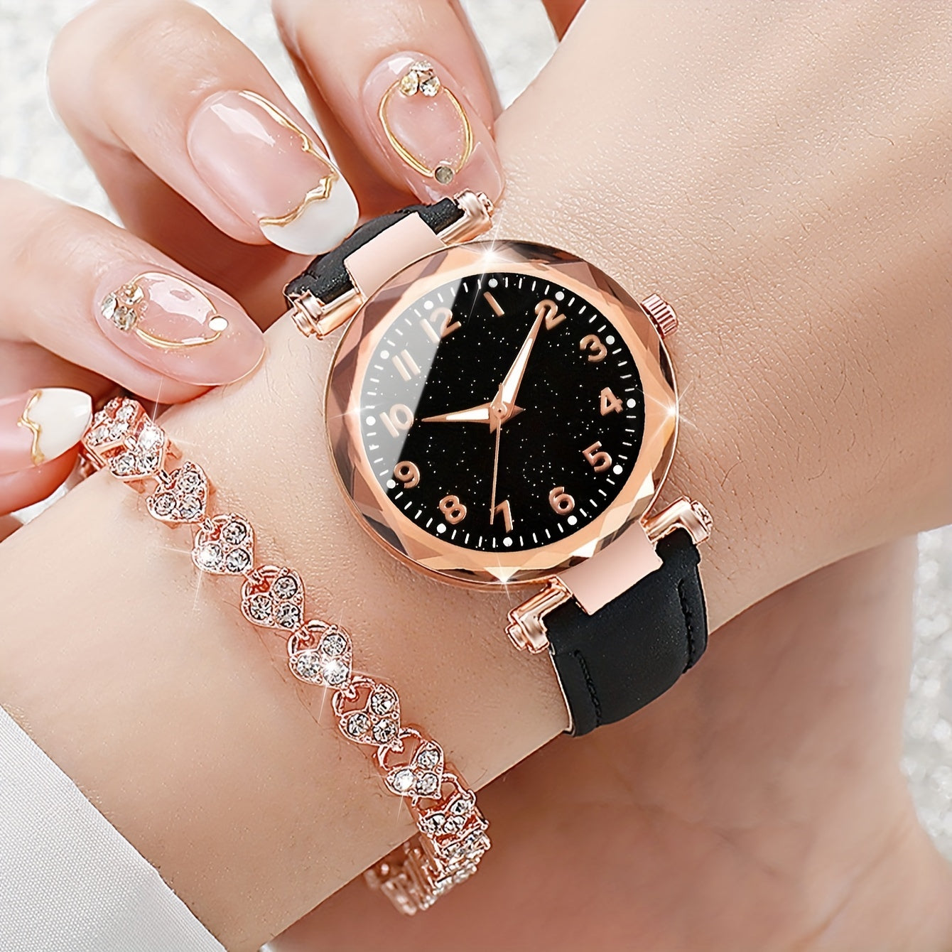 Lässiges Eleganz-Set – Quarzuhr mit PU-Lederarmband