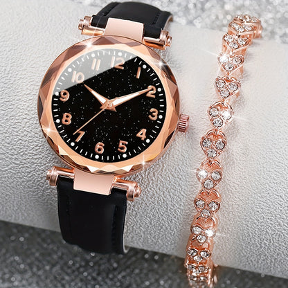 Lässiges Eleganz-Set – Quarzuhr mit PU-Lederarmband